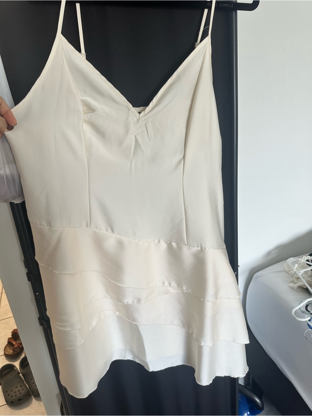 SHEIN Cream Ruffle-Tier Slip Mini Dress